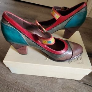 Hand painted leather multi color heel